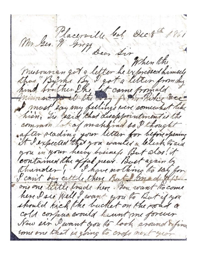 page 1 of a letter from harrison merriam gregg to george washington gregg