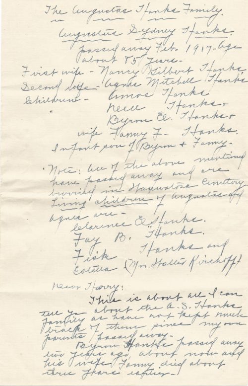 a letter from almah hanks to harrison lewis gregg about family history