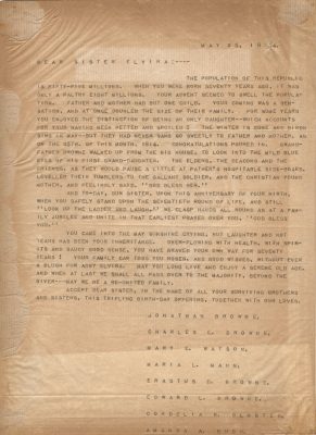 Letter to Elvira Hanks on her 70th birthday