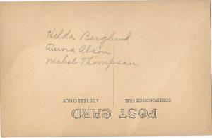 back of real postcard of hilda berglund