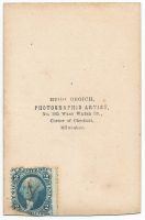 back of a cdv from hugo broich studio with civil war tax stamp