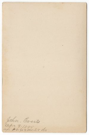 back of a cabinet card of john everts 1797-1885